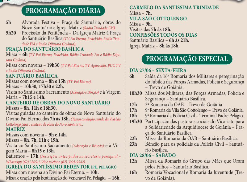 programação romaria de trindade 2025